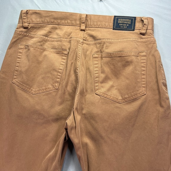 Brooks Brothers Chino Pants Mens 33x30 Slim Fit Brown Flat Front Travel Stretch - Picture 2 of 11